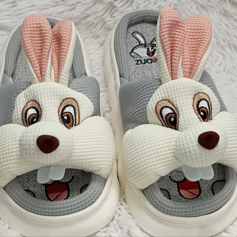 Source Unknown Bunny Slippers - Gray and Pink
